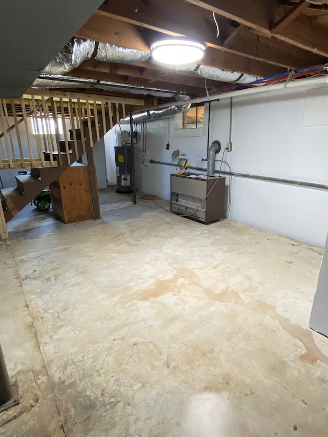 basement featuring water heater