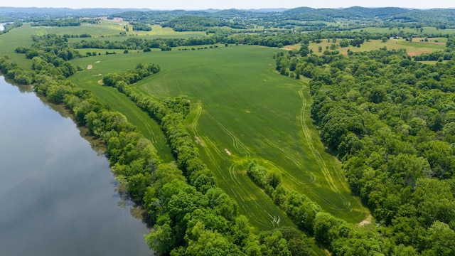 drone / aerial view with a water view and a rural view