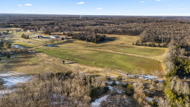 birds eye view of property featuring a rural view