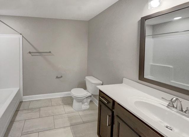 full bathroom featuring vanity, toilet, shower / bath combination, and tile patterned flooring