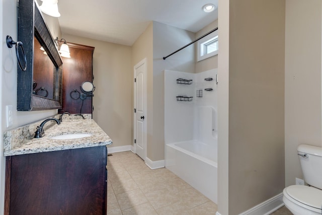 bathroom featuring vanity, tile patterned flooring, and toilet