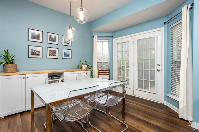 dining space featuring dark hardwood / wood-style floors