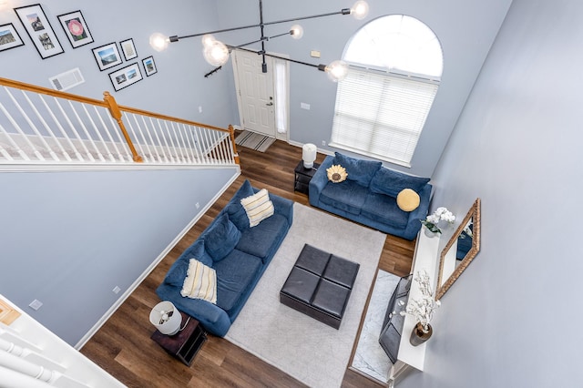 living room featuring dark hardwood / wood-style floors