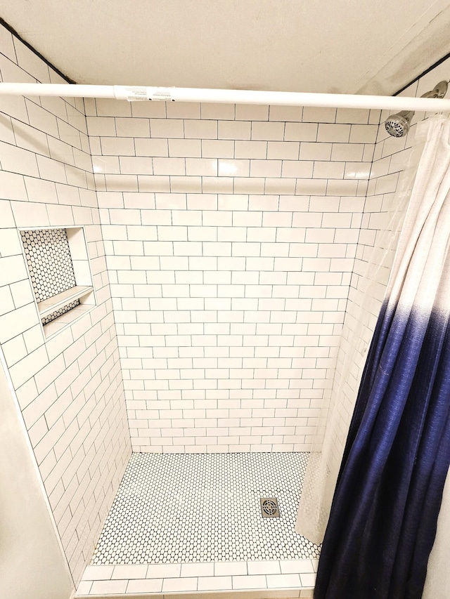 bathroom featuring a shower with shower curtain