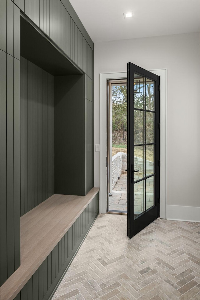 mudroom with french doors