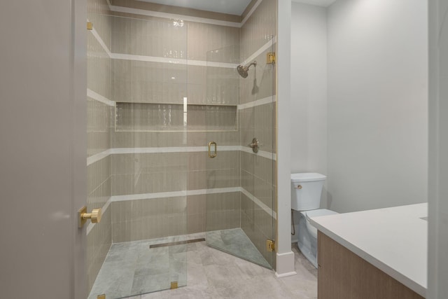 bathroom featuring an enclosed shower and toilet