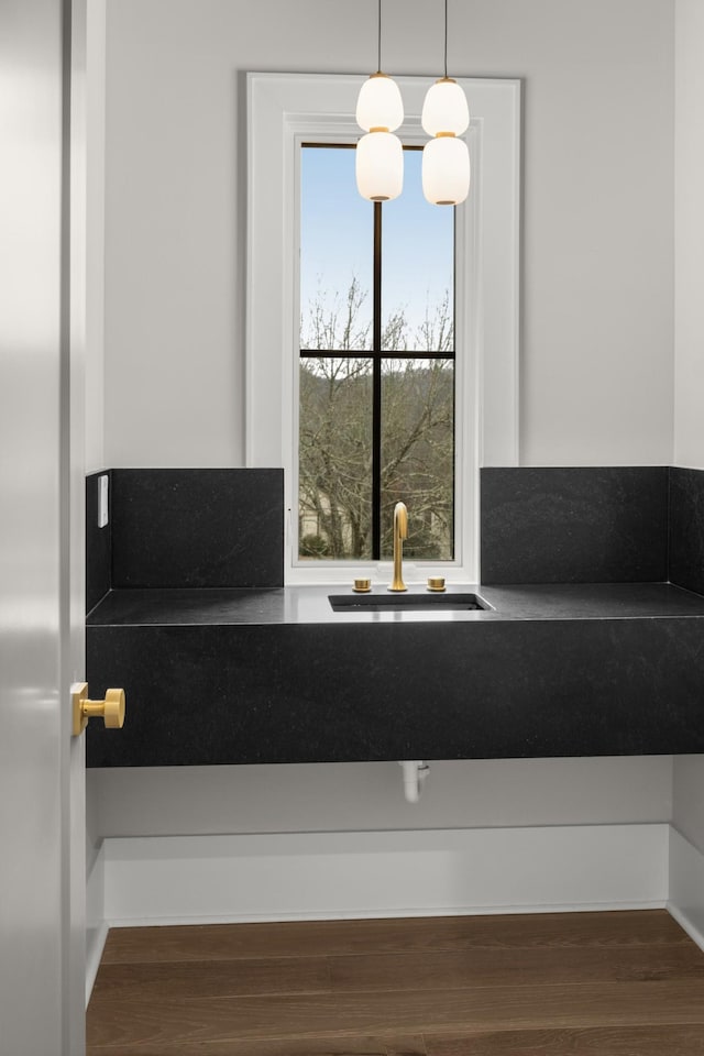 bathroom featuring wood-type flooring and sink