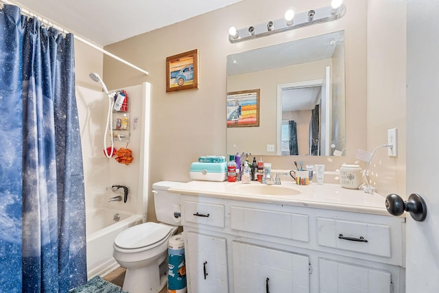 bathroom with vanity, toilet, and shower / tub combo