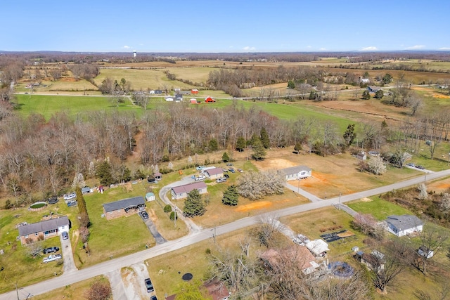 birds eye view of property featuring a rural view