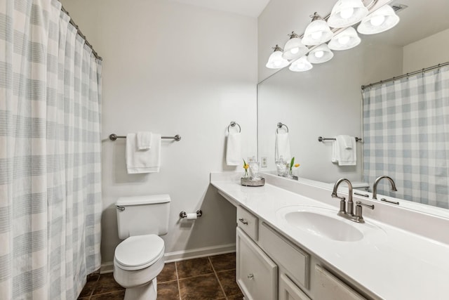 bathroom with toilet, tile patterned floors, and vanity