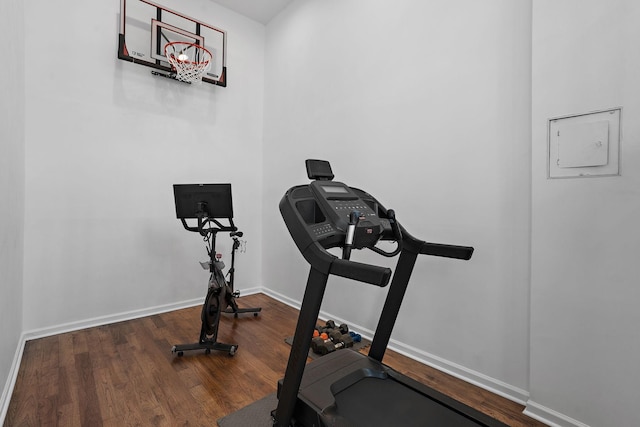 workout room featuring wood-type flooring