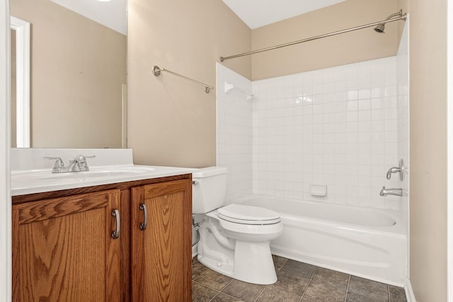 bathroom featuring shower / bath combination, vanity, and toilet