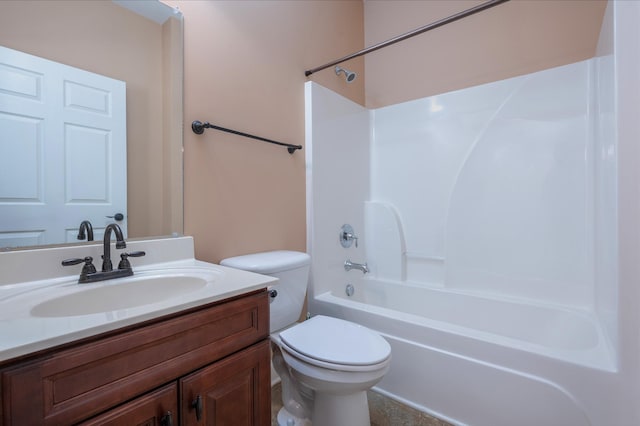 full bathroom with shower / bath combination, toilet, and vanity