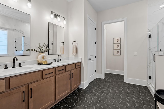 bathroom with vanity and walk in shower