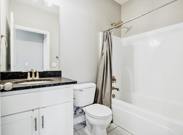 full bathroom with vanity, toilet, and shower / bath combination with curtain