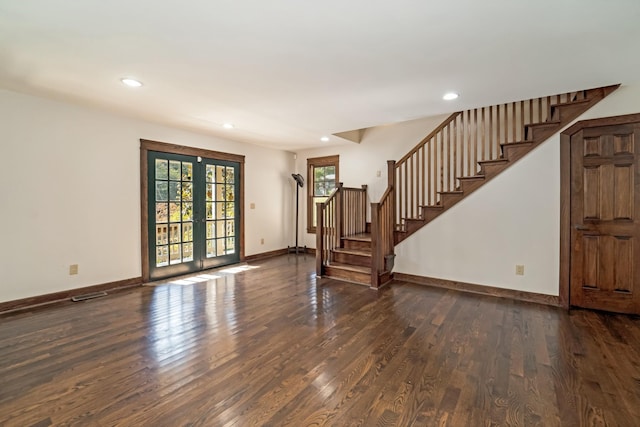 interior space featuring dark hardwood / wood-style floors and french doors