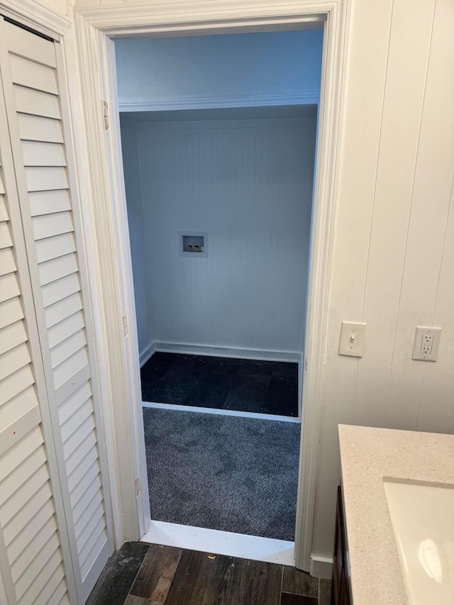 interior space with hardwood / wood-style floors and vanity