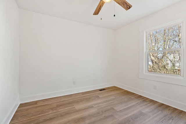 empty room featuring ceiling fan and light wood-type flooring