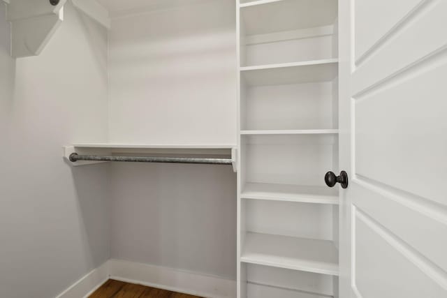 walk in closet featuring wood finished floors