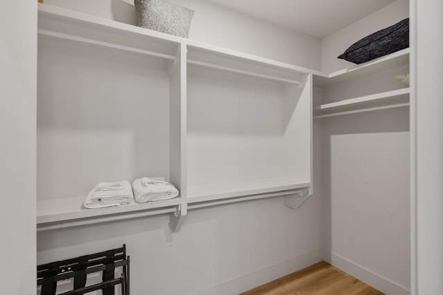 spacious closet featuring light hardwood / wood-style flooring