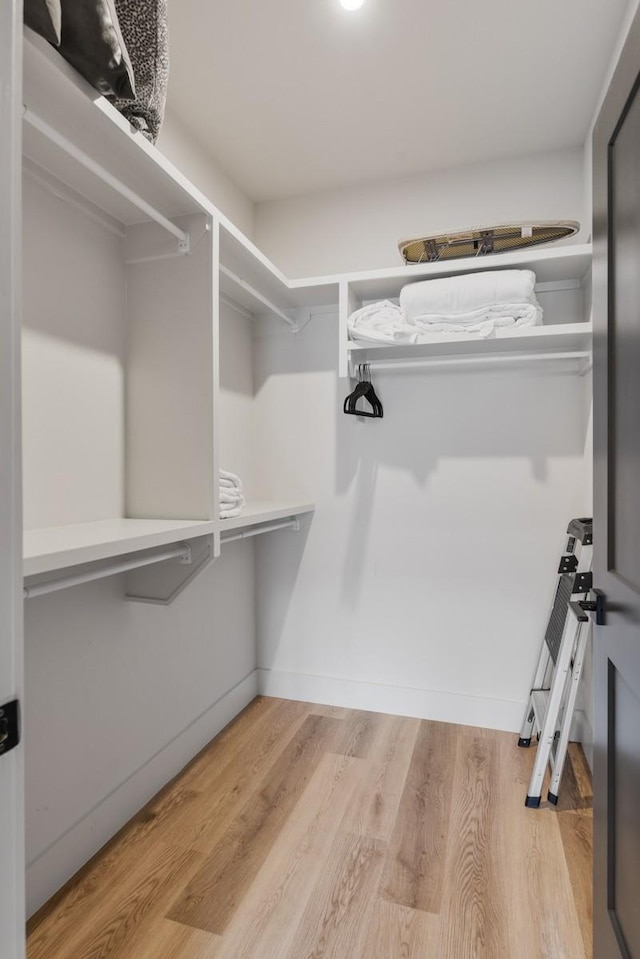 spacious closet with light hardwood / wood-style flooring