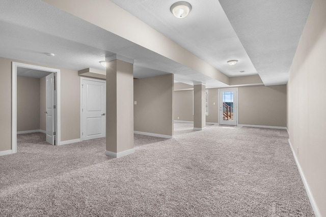 basement with light carpet