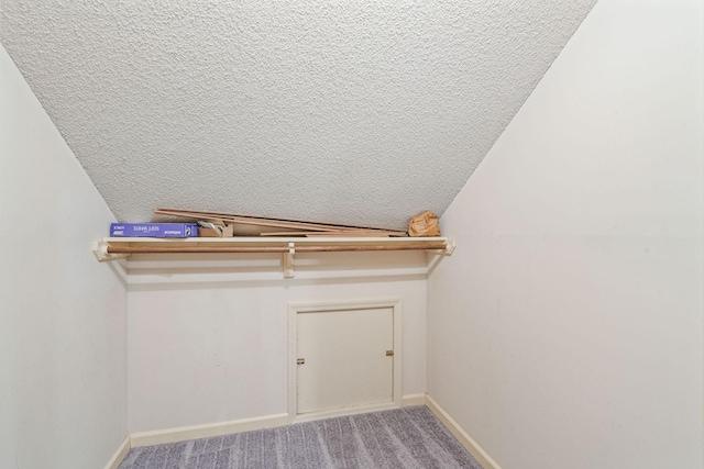 walk in closet with carpet and vaulted ceiling