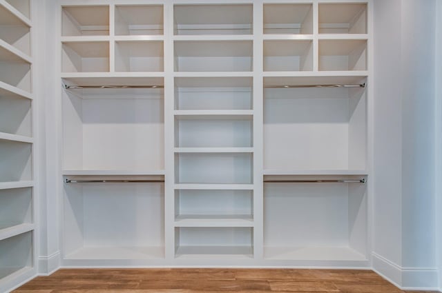 walk in closet with wood-type flooring