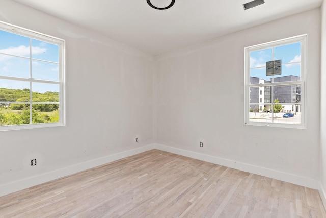 unfurnished room featuring light wood-type flooring and a healthy amount of sunlight