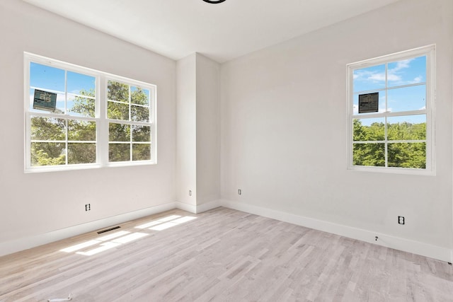 spare room featuring plenty of natural light and light wood-type flooring