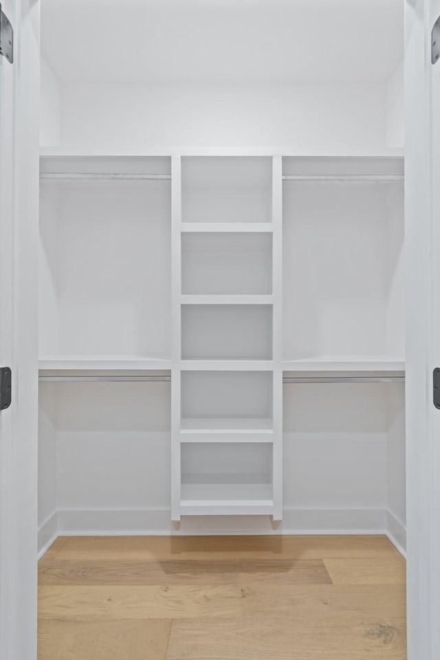 walk in closet with hardwood / wood-style flooring