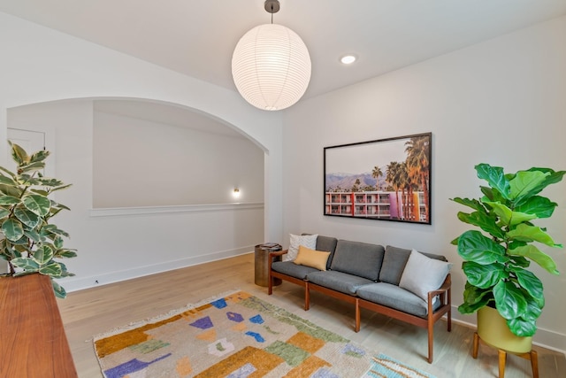 living room with hardwood / wood-style flooring