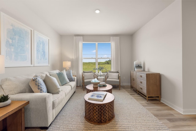 living room with light hardwood / wood-style floors