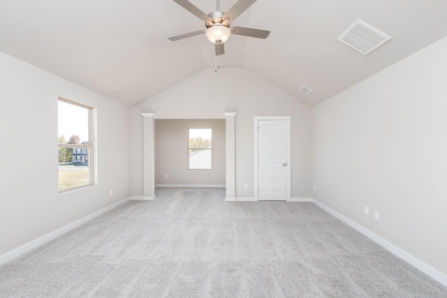 interior space featuring ceiling fan and lofted ceiling