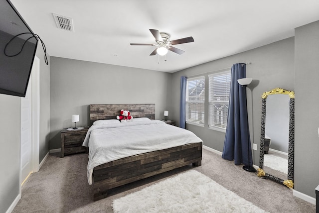 bedroom featuring carpet floors and ceiling fan