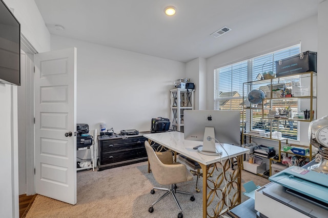 view of carpeted home office