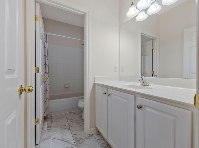 full bathroom with vanity, toilet, and shower / bath combo