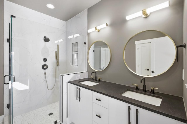 bathroom featuring vanity and walk in shower