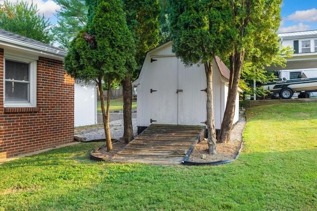 exterior space featuring a shed