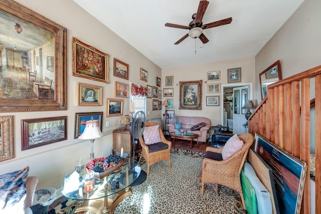 interior space featuring ceiling fan