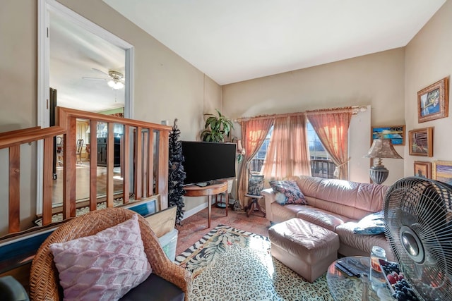 living room featuring ceiling fan