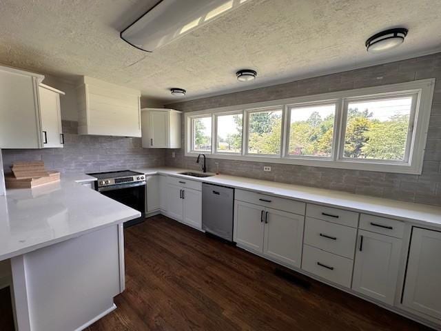 kitchen featuring stainless steel range with electric stovetop, dishwasher, and white cabinetry