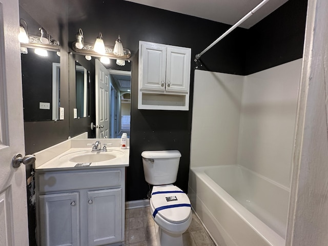 full bathroom featuring shower / washtub combination, toilet, and vanity