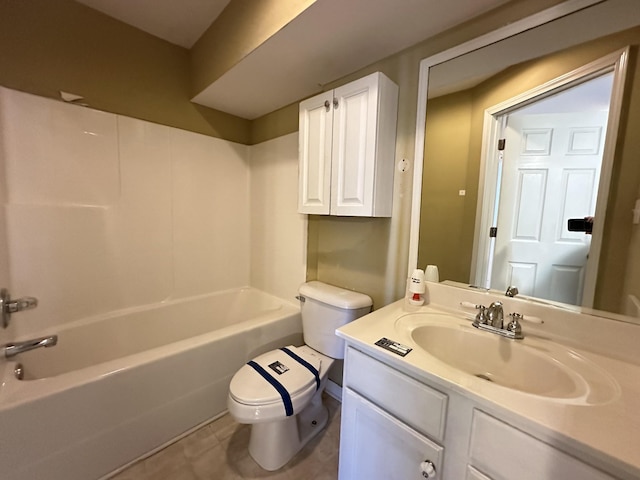 full bathroom featuring tub / shower combination, toilet, tile patterned floors, and vanity