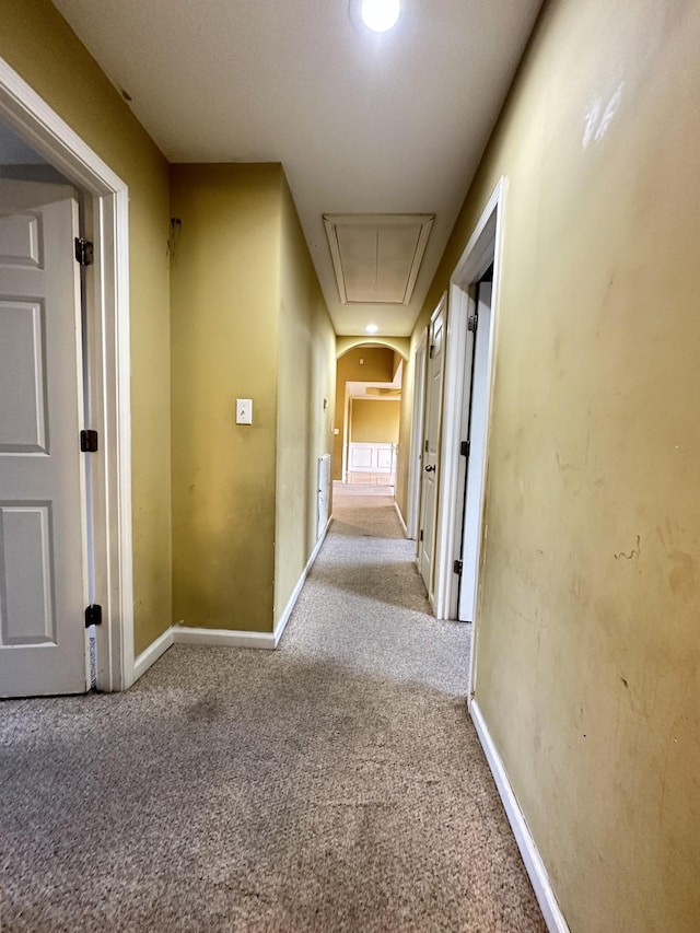 corridor with light colored carpet