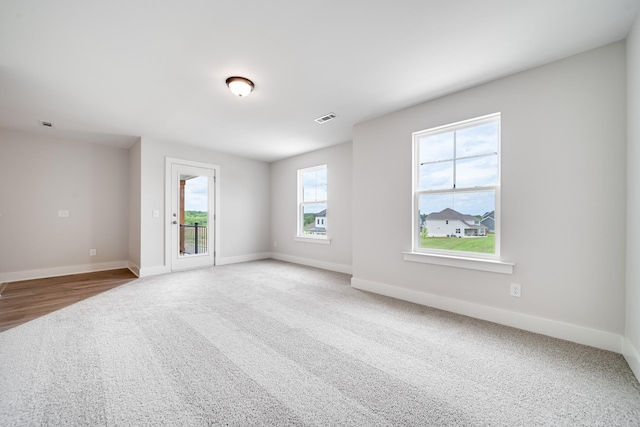 empty room featuring a healthy amount of sunlight and carpet flooring