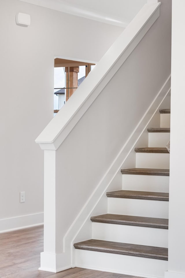 stairway with wood-type flooring