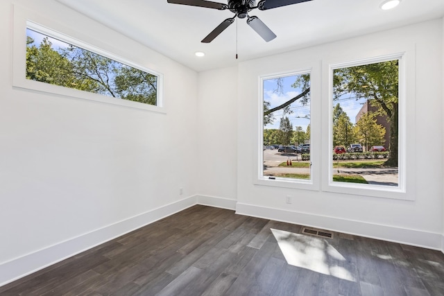 unfurnished room with dark hardwood / wood-style flooring and a healthy amount of sunlight