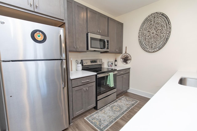 kitchen with sink, dark hardwood / wood-style floors, and stainless steel appliances