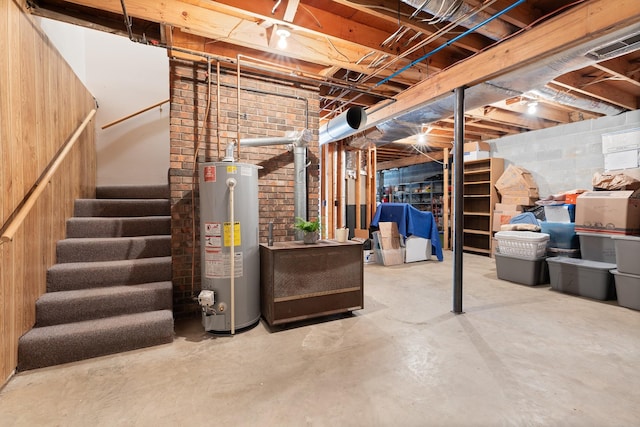 basement featuring gas water heater